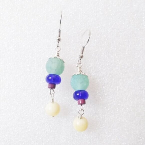 One-of-a-kind! Agate Citrine + Jasper Dangle Earrings! Vibrant Summer Colors! - Picture 5 of 6